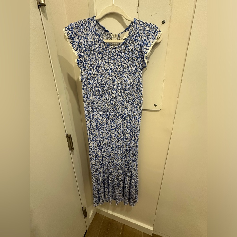 Blue and White Smocked Vacation Dress - Size L